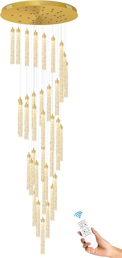 Chandeliers for Living Room 38-Lights Modern Crystal Light Extra Large Chandelier Light Fixture Entryway Foyer High Ceiling Chandeliers Lighting with Sloping Ceiling (Gold Chandelier)