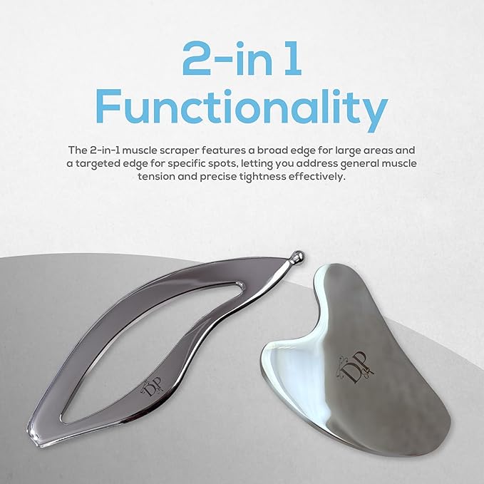 Muscle Scraper Tool β 2-in-1 Stainless Steel Fascia Scraper for Deep Tissue Massage & Muscle Relief - Gua Sha Body Tool for Soreness - Ergonomic IASTM Tool for Athletes & Physical Therapy