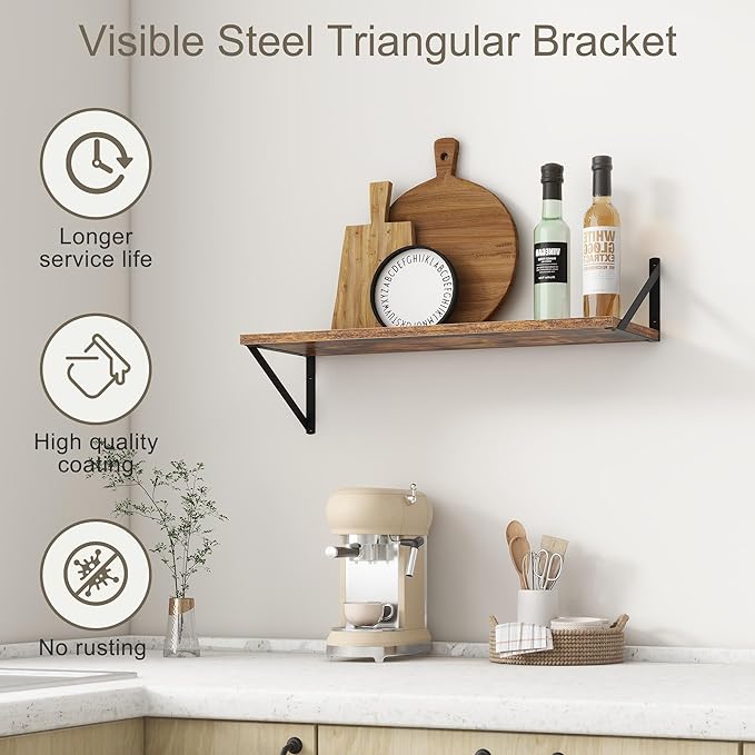 Fun Memories 27.5" W x10 D Floating Shelves, Large Wall Shelves 27.5 Inch Long, Set of 2, Farmhouse Wood Floating Shelf Wall Mounted, Deep Shelves for Bathroom, Living Room, Kitchen, Rustic Brown