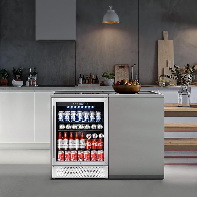 Tylza 24 Inch Beverage Refrigerator, 190 Can Capacity, Glass Door, Advanced Cooling Tech, Ideal for Beer, Soda, or Wine, Quiet Operation