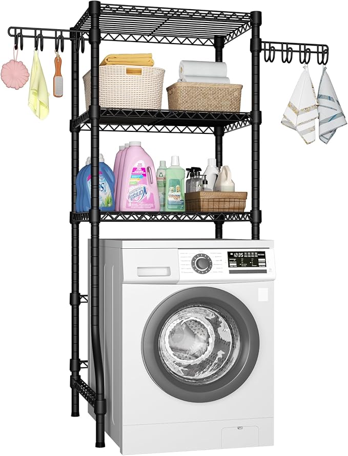 Ulif U8 Mini Laundry Room Storage Organizer, Over the Washer and Dryer Storage Shelves for Laundry Organization, 29.5”W x 17.3”D x 76.2”H, Suit Washing Machine Width within 27.1”, Hold 304 lb, Black