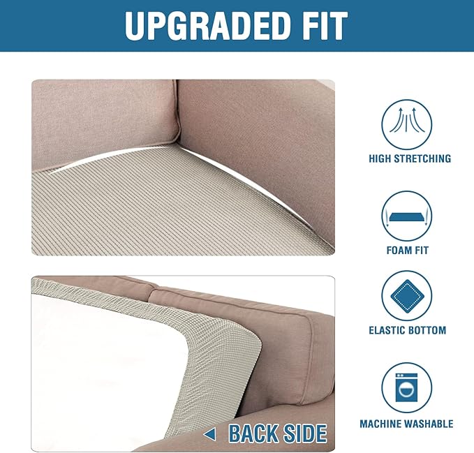 H.VERSAILTEX Super Stretch Individual Seat Cushion Covers Sofa Covers Couch Cushion Covers Slipcover Sets Thick Jacquard Textured Twill Fabric (1 Piece Loveseat Cushion Cover, Island Fossi)