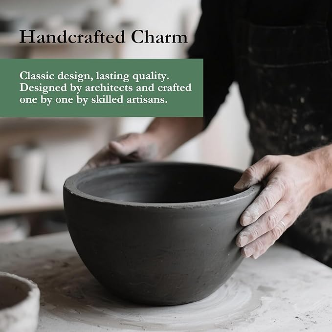 Worth Garden Large Round Planter – 14.5" Dia x 17.5" H Lightweight Magnesium Oxide Cement Plant Pot with Texture – Raised Pattern Concrete Look – Drainage Hole – Indoor & Outdoor Use - Black Gold