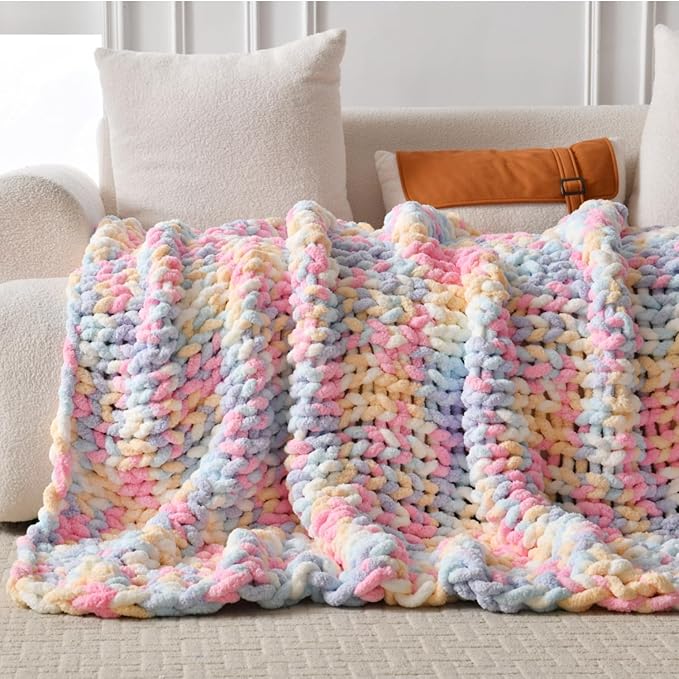 Ultra Soft Chunky Knit Blanket Throw -40x50 Hand Knitted Warm Chenille Throw Blanket, Home Decor Soft Thick Yarn Cable Knit Blanket Breathable Fleece Banket Christmas for Couch Bed Sofa Best GIF