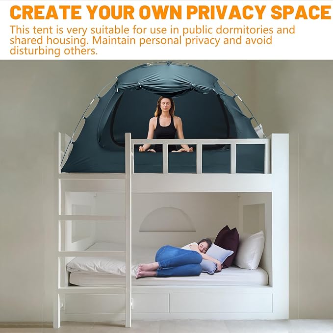 SUNYRISY Bed Canopy Full Size, Indoor Dream Tent for Adults and Kids, 3 Doors Breathable Portable, 80% Blackout Private Space Sleeping