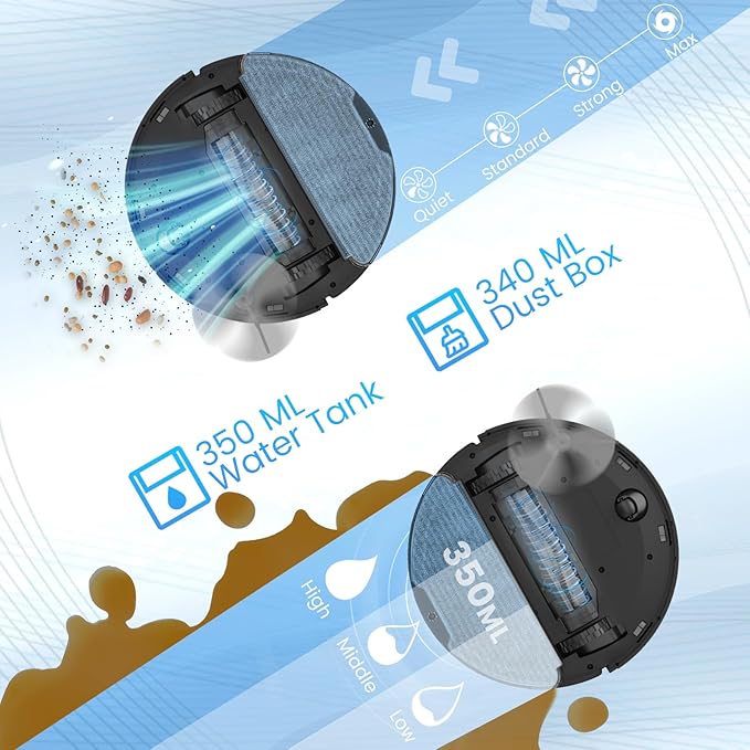 Robot Vacuum and Mop Combo, Self-Emptying, 60-Day Capacity, Schedule, 180mins Runtime, Home Mapping, Wi-Fi/App/Alexa/Remote, Robotic Vacuum Cleaner for Pet, Hard Floors, Carpet
