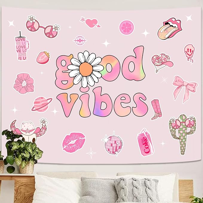 Lunerfex Y2K Tapestry Pink Wall Tapestry, Cute Tapestries for Bedroom Funny Tapestries Wall Hanging for Bedroom Living Room Decor Pink-1 44"x60"