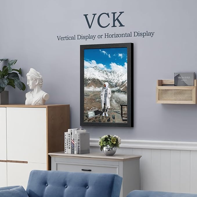 VCK 14x22 Picture Frame Set of 3, Exclusive Black Woodgrain, Solid Wood Poster Frames - Wall Hanging