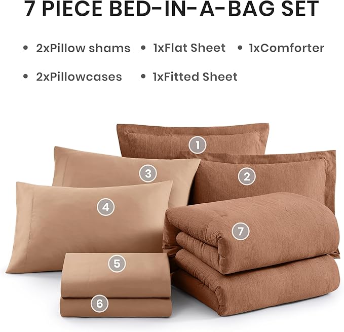 Monbix Full Size Comforter Set, Autumn Leaf Bedding Comforter for Full Size Bed Set Reversible, Bedding Sets Full 7 Pieces, Cationic Dyeing Bed in a Bag with Comforter, Sheets, Pillowcases & Shams