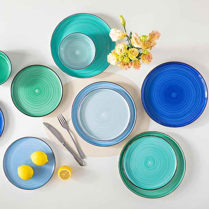 Vancasso Bonita Dinnerware Set - 18 Piece Blue Stoneware Dishes for 6, Plates and Bowls, Dishwasher and Microwave Safe