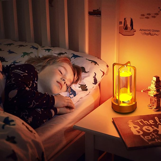 Portable Table Lamp for Outdoor Indoor: Cordless Rechargeable Desk Lamp with 3 Color Stepless Dimmable - Metal Battery Operated Small Lantern Light for Restaurant/Bedroom/Bar/Coffee Shop/Camping