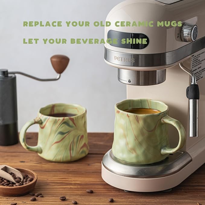 Abstract Art Ceramic Coffee Mugs Set - 1 Pack, Mint Green with Red and White Accents, Handcrafted Design for Modern Kitchen or Office