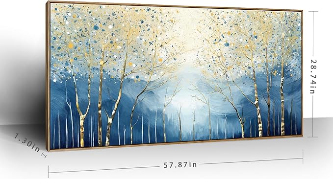 amatop Extra Large Framed Wall Picture for Living Room Abstract Forest Canvas Art Print Modern Landscape Tree of Life Picture Oversized Birch Artwork Bedroom Home Office Decor Blue Orange 58x29 Inch