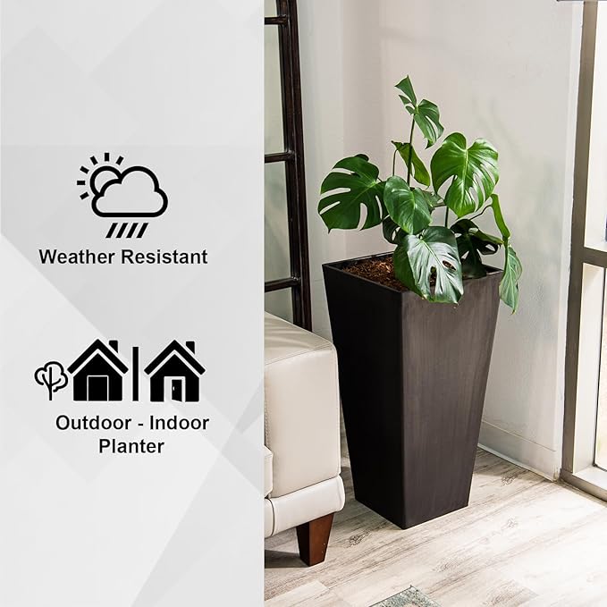 XBrand Modern 28-Inch Square Planter, Modern Tapered Planter Perfect for Indoor & Outdoor, Patio Décor, Set of 2