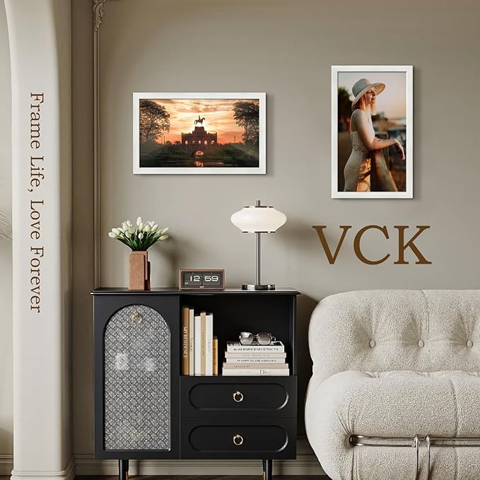 VCK 14x24 Picture Frame Set of 3, White Solid Wood Poster Frames, Textured Exclusive Wall Gallery Frame