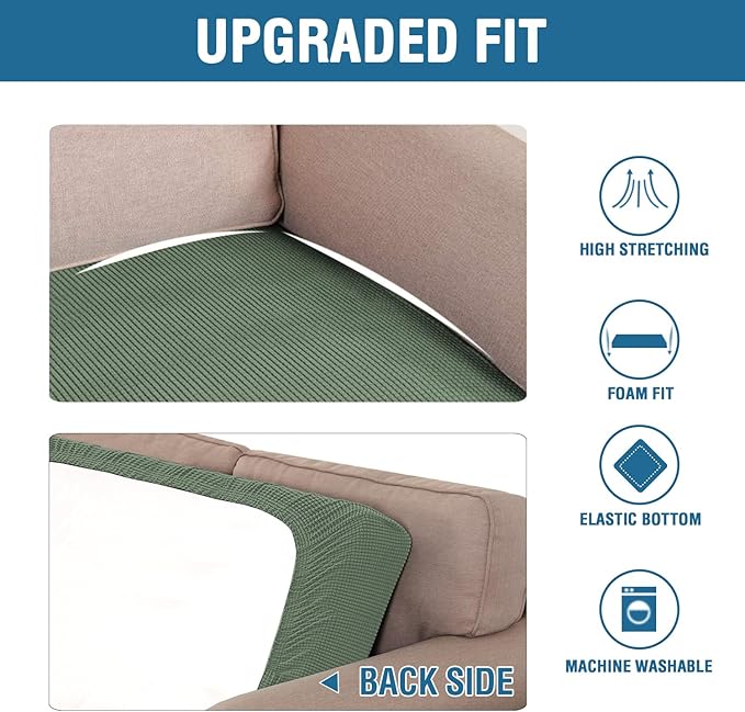 H.VERSAILTEX Super Stretch Individual Seat Cushion Covers Sofa Covers Couch Cushion Covers Slipcover Sets Thick Jacquard Textured Twill Fabric (1 Piece Loveseat Cushion Cover, Loden Frost)