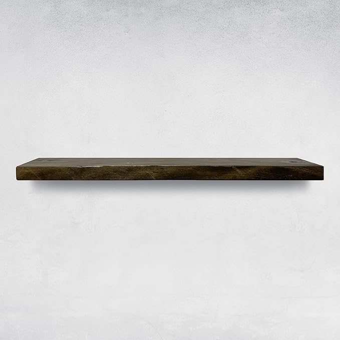 URBANDI, Rustic Floating Shelves, Set of 2, Hidden Bracket, Solid Wood, Heavy Duty, Wall Mounted Shelves, (Dark Brown, 24Wx6D)