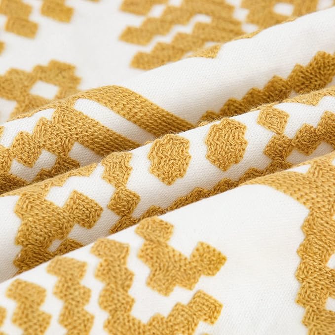 HWY 50 Mustard Yellow Decorative Throw Pillow Covers 18x18 Inch, Pack of 2 Embroidered Cotton Farmhouse Cushion Cover Pillow Case for Sofa Couch Living Room Bed Bedroon, Modern Diamond Geometric