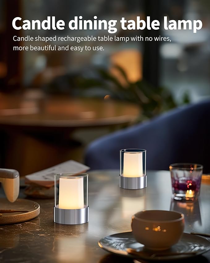 LED 4" inch Touch Night Light for Nursery Baby Kids Set of 2 (Chrome), Small Outdoor Waterproof Lamp for Bathroom Camping, Rechargeable Cordless Table Lamp for Bar Bedside Restaurant Gifts