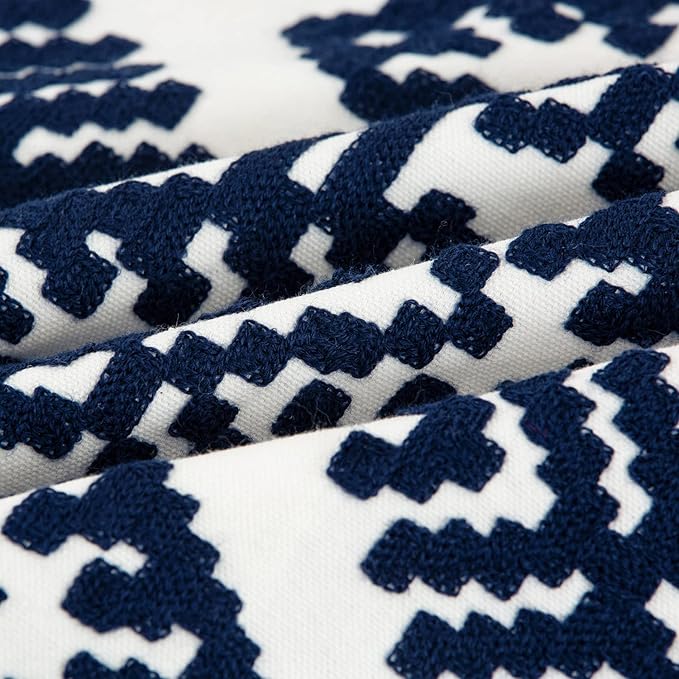 HWY 50 Navy Blue Decorative Throw Pillow Covers 18x18 Inch, Pack of 2 Embroidered Cotton Farmhouse Cushion Cover Pillow Case for Sofa Couch Living Room Bed Bedroon, Diamond Geometric Design