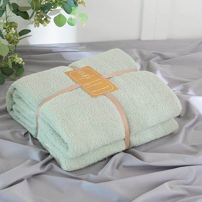 Soft Fuzzy Throw Blanket - Green Cozy Warm Knit Fluffy Plush, Lightweight & Breathable, Throw for Bed, Chair, Sofa, Couch, Outdoor, 50"X60", Oeko-TEX Certified