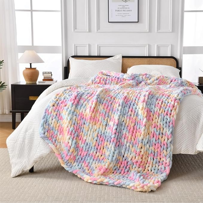 Ultra Soft Chunky Knit Blanket Throw -40x50 Hand Knitted Warm Chenille Throw Blanket, Home Decor Soft Thick Yarn Cable Knit Blanket Breathable Fleece Banket Christmas for Couch Bed Sofa Best GIF