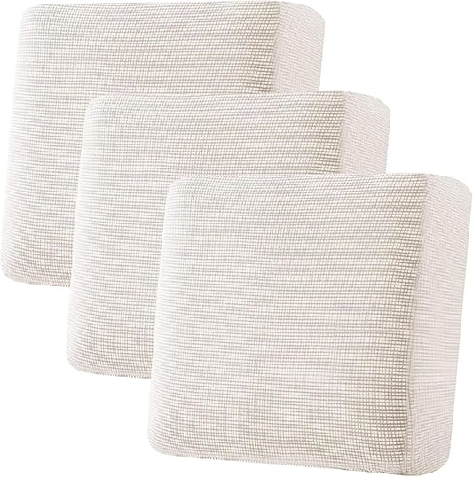 H.VERSAILTEX Super Stretch Individual Seat Cushion Covers - Sofa & Couch Cushion Slipcover Sets - Thick Jacquard Textured Twill Fabric (3 Piece XL, Ivory)