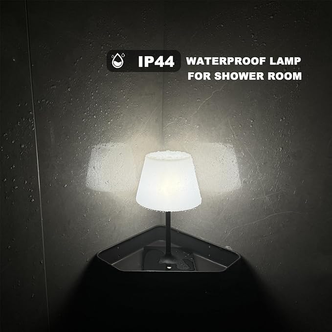 Outdoor Rechargeable Table lamp Cordless, Battery Operated Night Lights,Waterproof lamp for Shower,4000mAh LED 3 Colors Dimmable Touch Bedside Lamp for Coffee Shop Bath Patio -Black