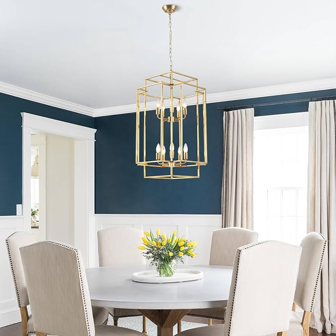 30" Farmhouse Gold Chandelier, 10-Light Foyer Lighting Fixtures, Lantern Tiered Pendant Light Fixtures, Metal Rustic High Ceiling Chandelier for Dining Room Entryway Staircase