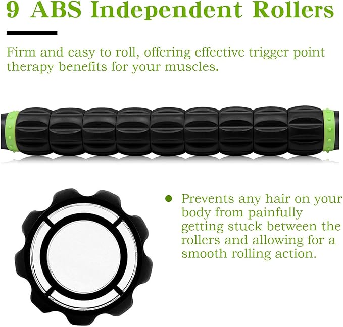 Muscle Roller Massage Roller Stick for Athletes, Help Reducing Muscle Soreness Cramping Tightness Leg Arms Back Calves Muscle Massager(Green - Black- 18 inch)