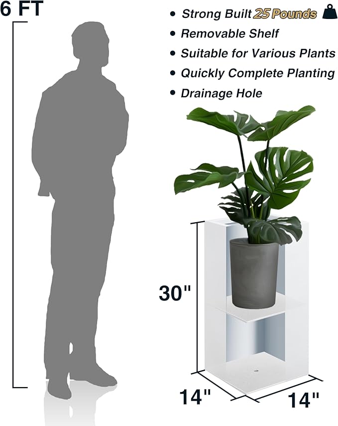 Metallic Heavy Large Planter Box for Outdoor or Indoor, Tall Metal Planters, Rectangular Flowerpot for Front Porch, Garden, Patio 25Pounds Pure White, No Assembly 1 Pack