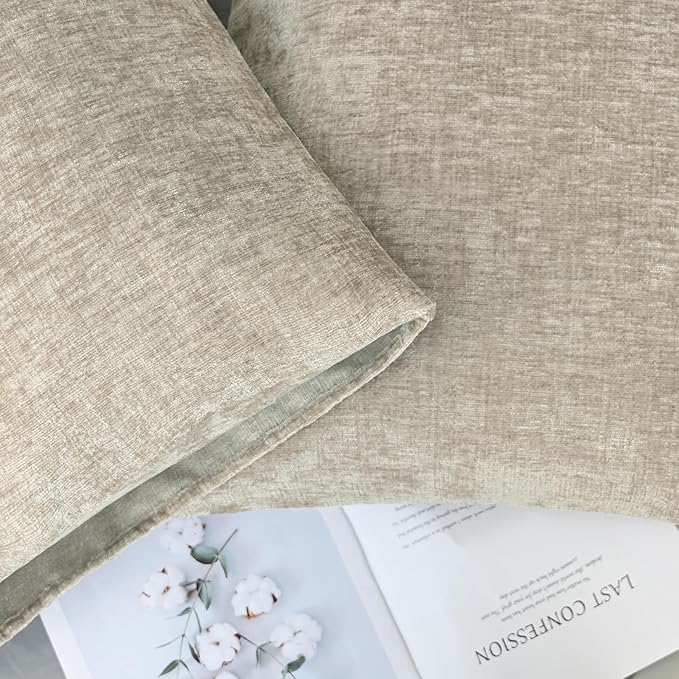 CaliTime Throw Pillow Covers Decorative 20 X 26 Inches Pack of 2 Cozy Chenille Standard Pillow Shams Cases for Couch Sofa Bed Living Room Home Light Taupe