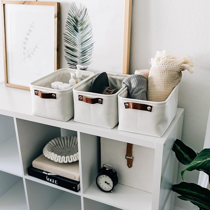 OrganiHaus Small Fabric Storage Bins for Shelves 12x8in, Closet Storage Baskets for Shelf Organizing, Canvas Rectangle Bins for Organization, Small Baskets for Organizing - Off-White