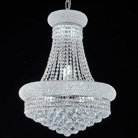12 - Light Unique Empire Crystal Chandelier for Foyer Entrance Living Room Dining Room Bedroom Entryway Chrome Finish