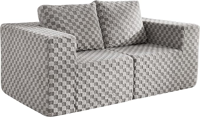 Modular Sectional Sofa 2 Seater Loveseat Modular Couch with Deep Seat Memory Foam Cloud Chair with Pillows Oversized Sectional Sofa for Living Room Bedroom (Plush Grey, Loveseat)