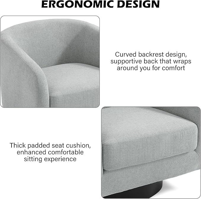 Swivel Barrel Accent Chair, Modern Round Chenille Fabric Arm Chair for Living Room, Bedroom, Comfy Club Reading Chairs for Adults(Chenille Fabric, Light Grey, Set of 1