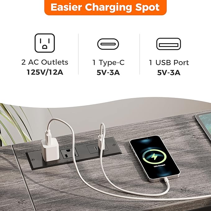 SUPERJARE 70 Inch Console Table with Outlet, Sofa Table with Charging Station, Narrow Entryway Hallway Table, Behind Couch Table, for Living Room, Charcoal Gray