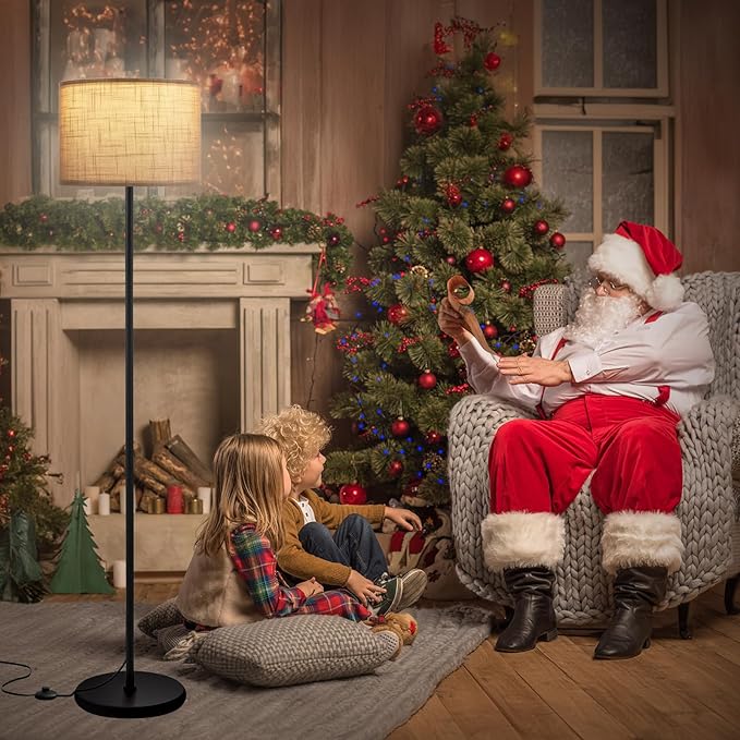 Ambimall 60'' Modern Floor Lamp with Shade, Tall Lamps for Living Room, Bedroom, Office, Dining Room, Linen Grey Shade with Black Pole(Without Bulb)