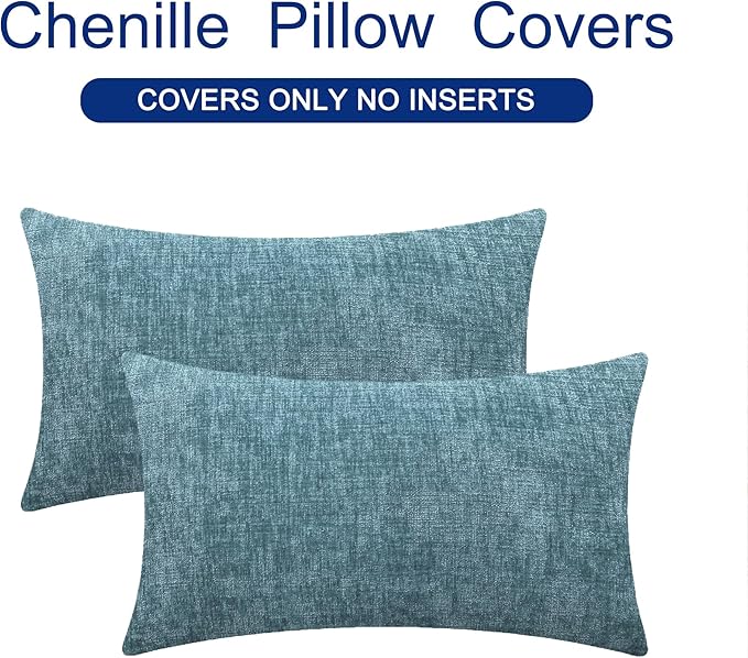 CaliTime Throw Pillow Covers Decorative 16 X 26 Inches Pack of 2 Cozy Chenille Cushion Cases for Couch Sofa Bed Living Room Home Smoke Blue