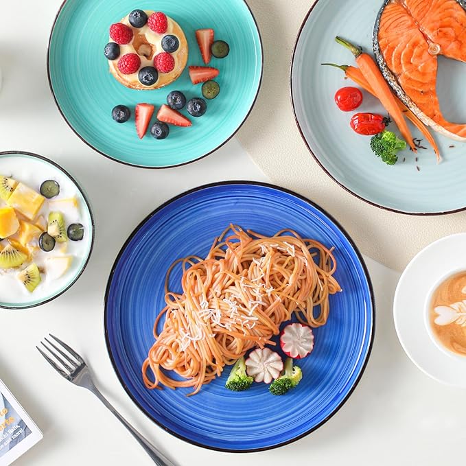 vancasso Bonita Dinnerware Sets 24 Pieces, Blue Stoneware Dishes Set for 6, Dinner Platers with Bowls Set, Dishwasher and Microwave Safe