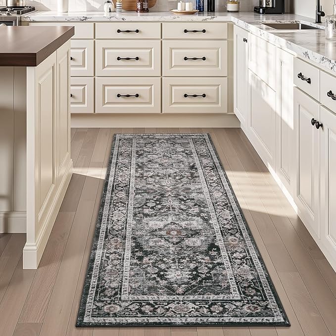 AMOAMI-2X3 Small Rug-Washable Rugs Entryway Mat Indoor-Soft Vintage Non Slip Rugs for Kitchen Laundry Room Bathroom Dark Grey & Black Decorative Accent Rug for in Front of Sink 24 Inch x36 Inch