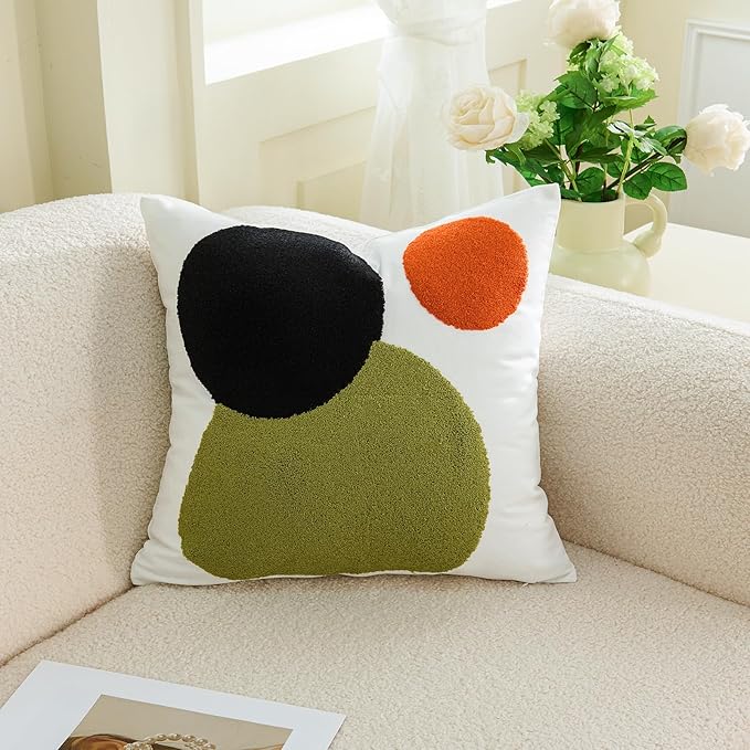 HOdo Home 2PCS Tufted Boho Jacquard Pillow Covers, Pillow Covers-Throw Pillow Cover,Farmhouse Decorative Pillow Cover,Pillow Cases for Couch,Sofa,Bed,Chair,Living Room,Home Decor (18x18inch)