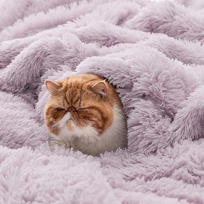 Bedsure GentleSoft Fluffy Lavender Purple Blankets Queen Size for Bed, Thick Sherpa Faux Fur Fleece Fuzzy Plush Winter Warm Soft Queen Blankets, Bedroom Purple Decor Cozy Gifts for Women Men, 90x90