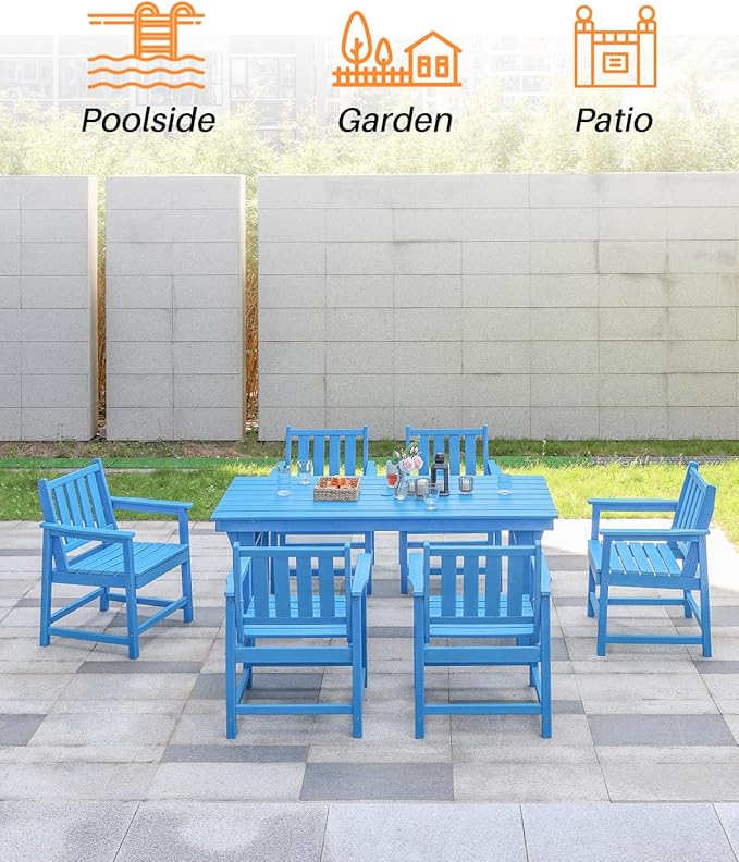 Patio Dining Chair Set of 2, HDPE Outdoor Dining Chair, Ergonomic HDPE Dining Chairs with Deep Seating, All Weather Outdoor Chairs Furniture for Backyard, Deck, Garden, Poolside, Sky Blue