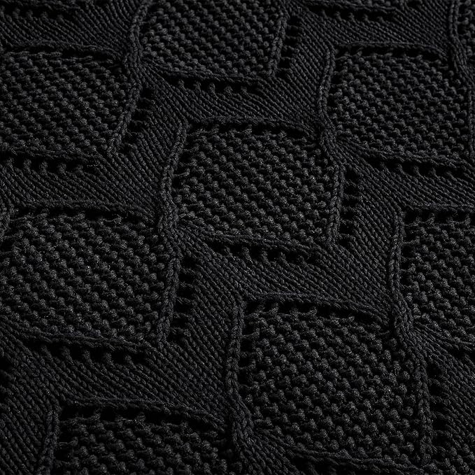Longhui bedding Chunky Cotton Knit Throw Blanket for Couch, Sofa, Bed, or Chair, Decorative Breathable Fall Cable Knit Blanket 51 x 63 Inches, Medium Weight Black
