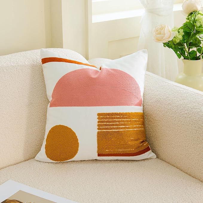 HOdo Home 2PCS 18x18 Pillow Covers-Throw Pillow Cover,Tufted Boho Jacquard Pillow Covers,Farmhouse Decorative Pillow Cover,Pillow Cases for Couch,Sofa,Bed,Chair,Living Room,Home Decor