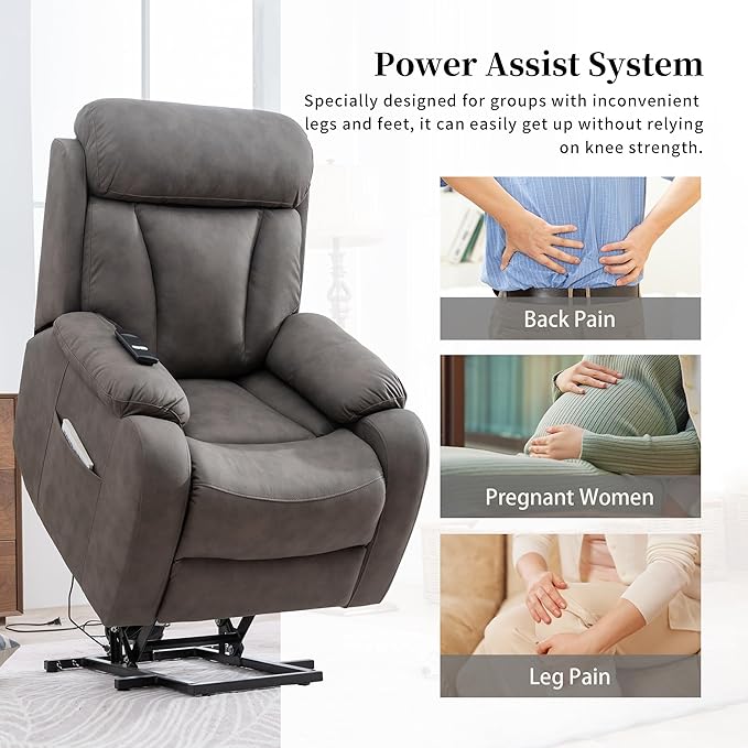 Power Lift Chair Recliners for Elderly, Modern Overstuffed Electric Seniors Recliner Chair with Remote Control Side Pocket for Living Room Bedroom (Dark Grey)