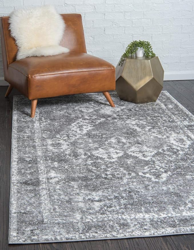 Unique Loom Rosso Collection Vintage, Traditional, Bohemian, Geometric, Distressed, Southwestern Area Rug, 2' 0" x 3' 0", Gray/Ivory