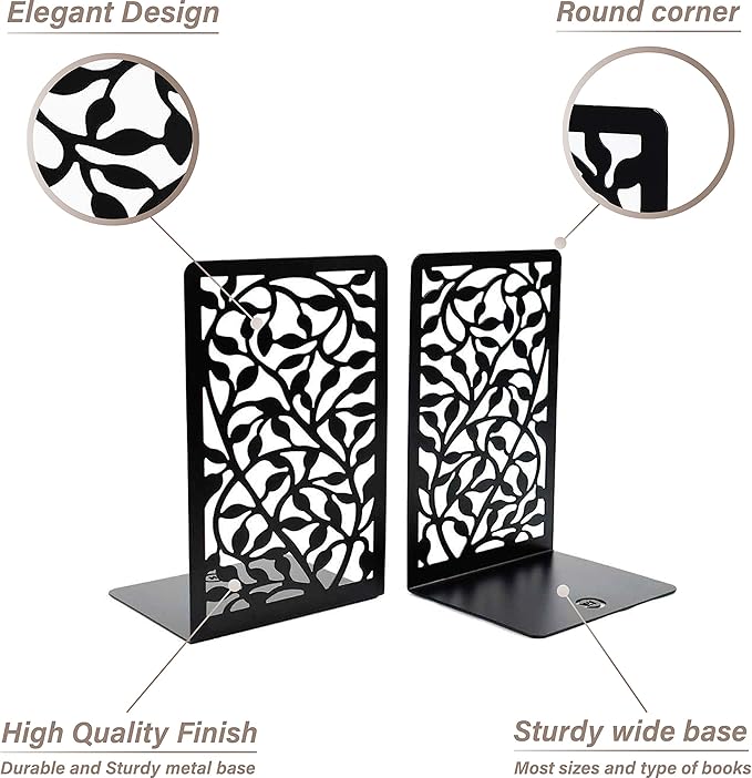 CNK Book Ends Bookends for Decorative Books Holder Bookend Shelves End Hold Heavy Duty Holders Stoppers Metal Stopper Cute Boho Bookshelf Holds Cookbook Office Home Set of 6 Bookends Pair Black