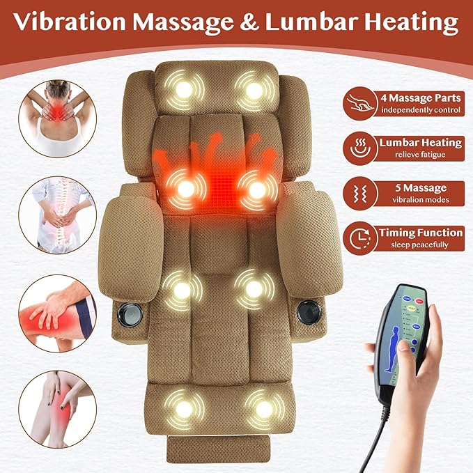 Three Motor Large-Wide Power Lift Chairs Recliners for Big and Tall Elderly, 180° Lay Flat Lift Chair, Infinite Position, Power Headrest, Heat & Vibration Massage (Plush Flannel, Camel Beige)